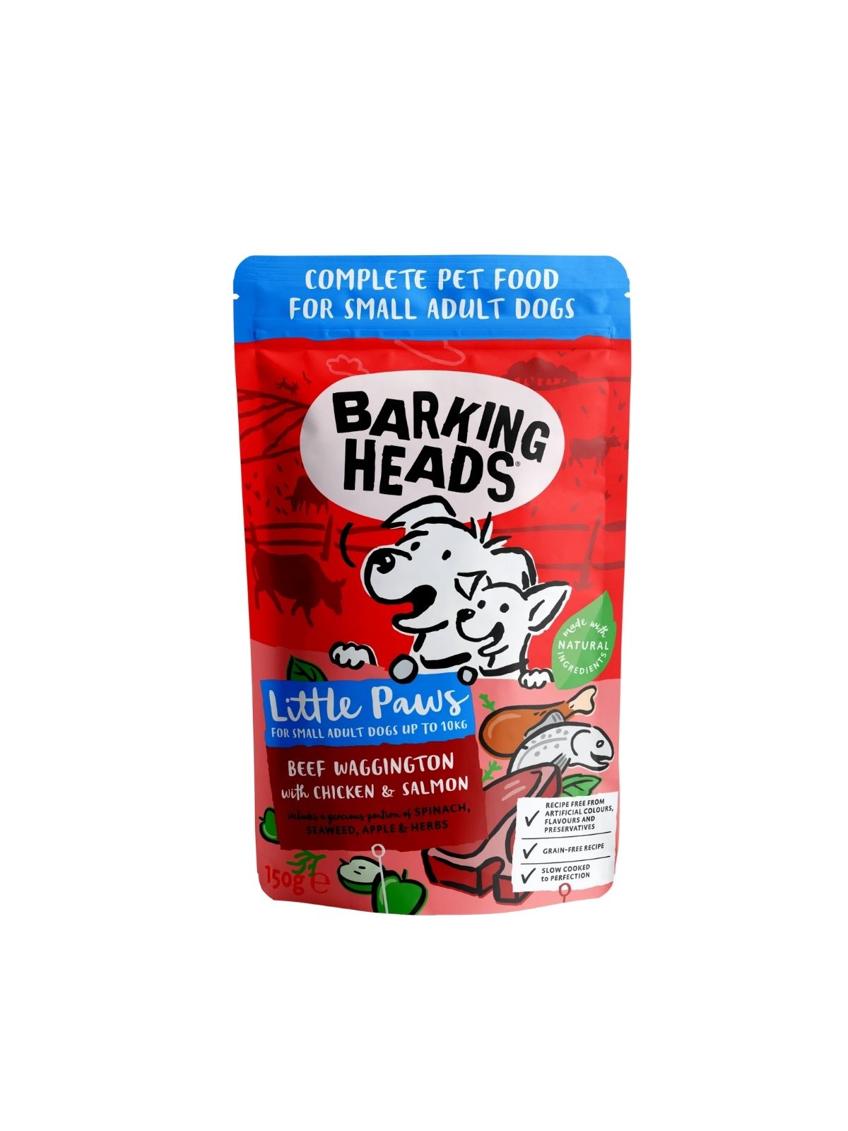 BARKING HEADS kapsička Little Paws Beef, Chicken, Salmon 150 g