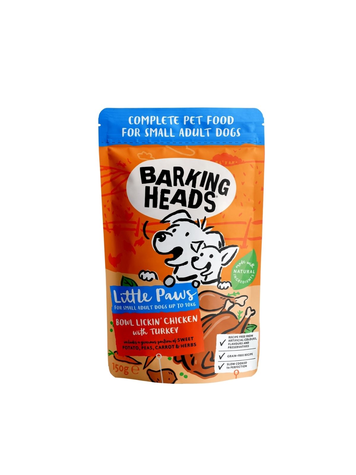 BARKING HEADS kapsička Little Paws Lickin' Chicken, Turkey 150 g