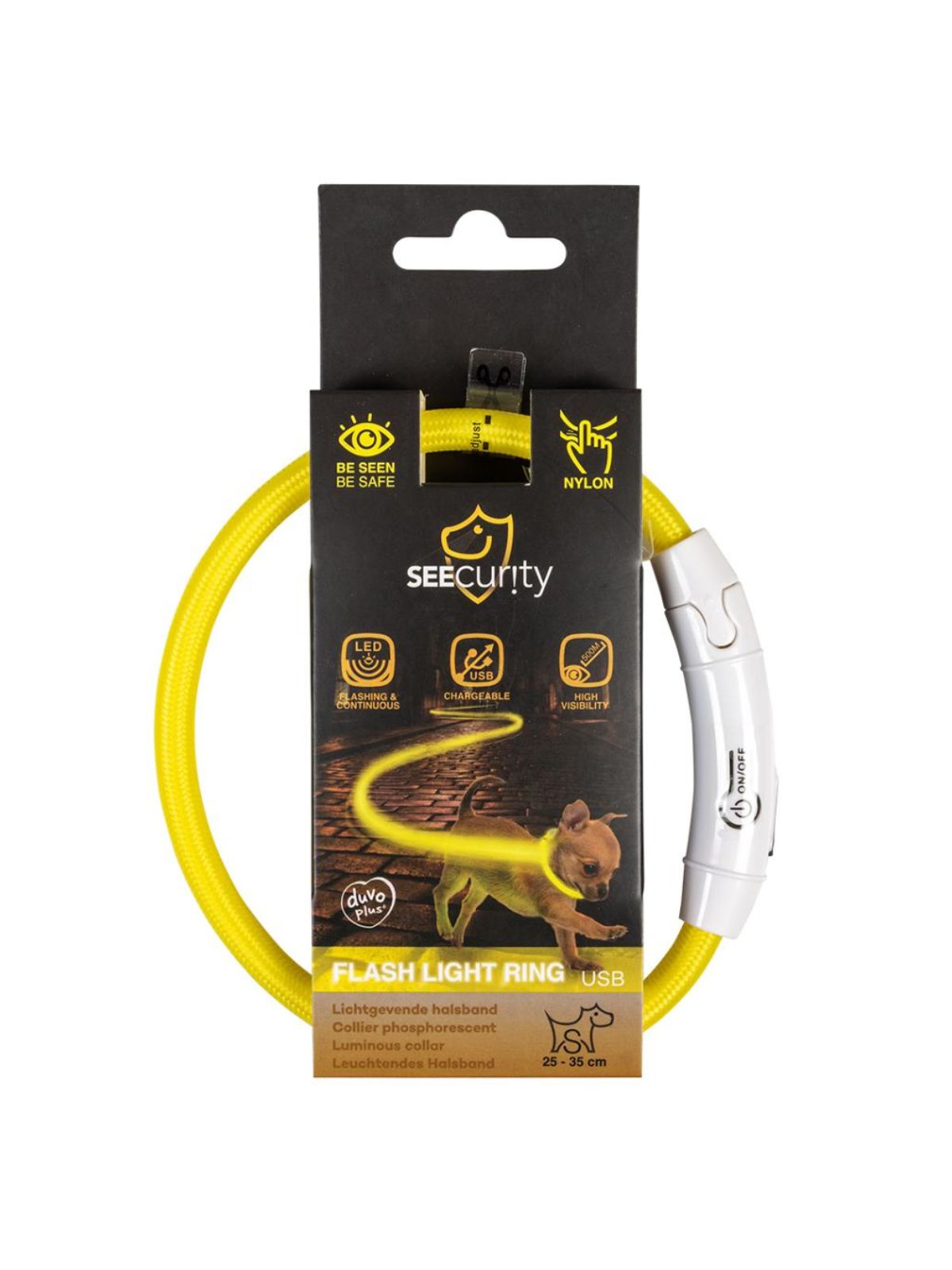 DUVO+ svietiaci - nylonový obojok LED žltý 35 cm