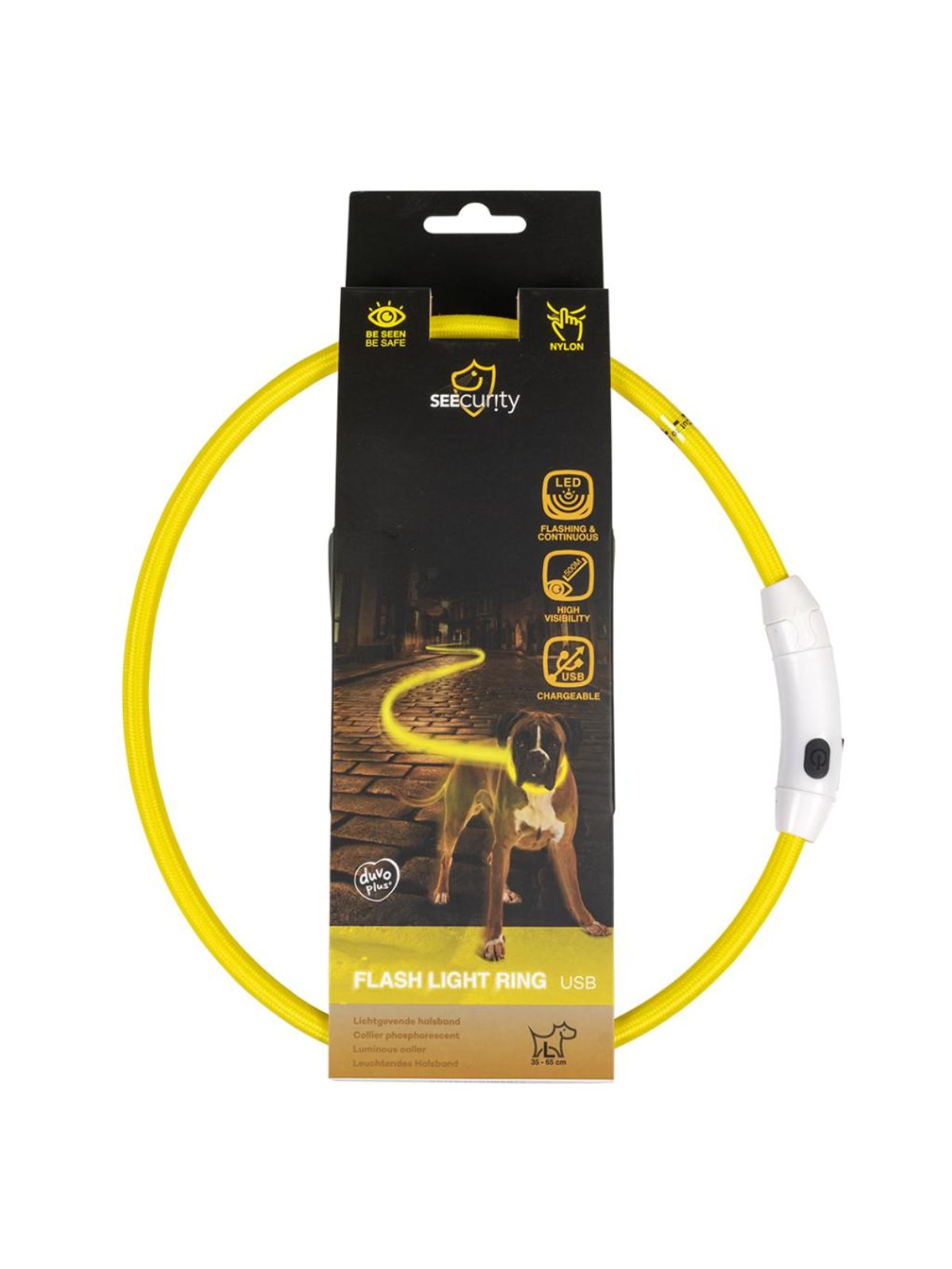 DUVO+ svietiaci - nylonový obojok LED žltý 65 cm